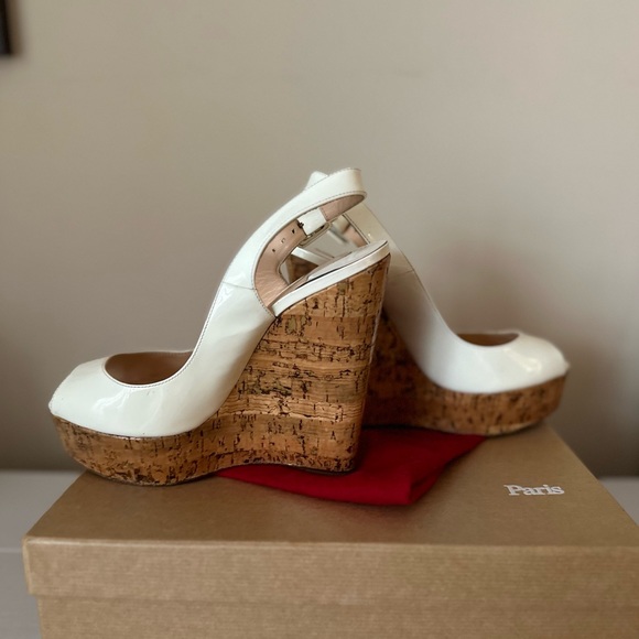 Christian Louboutin White Patent Wedges 37.5 - Picture 6 of 6